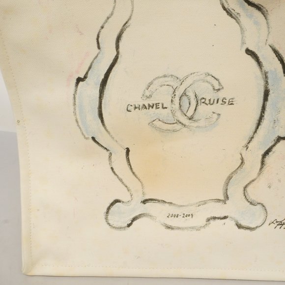 CHANELAuth  Cruise Line Miami Women's Canvas Tote Bag Ivory,Pink - Picture 8 of 10